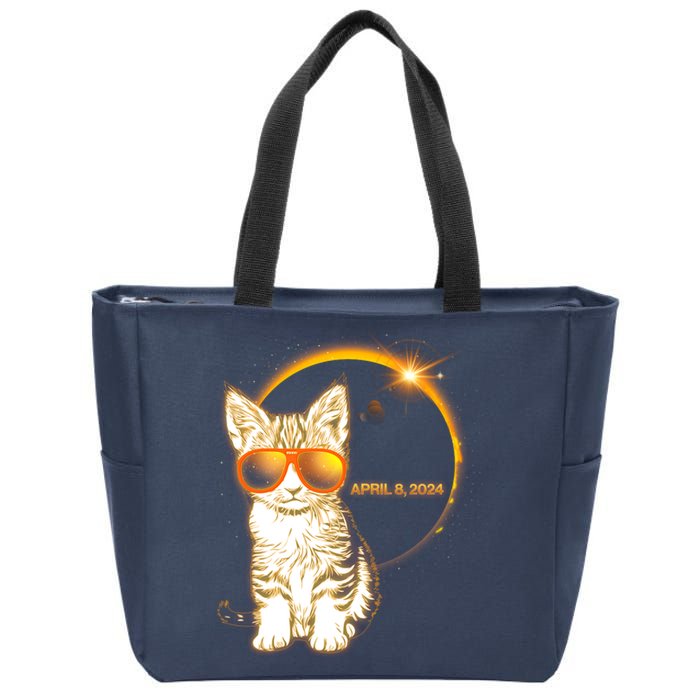 Cool Funny Total Solar Eclipse April 8 2024 Sunglasses Cat Kitten Zip Tote Bag