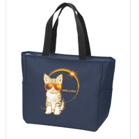 Cool Funny Total Solar Eclipse April 8 2024 Sunglasses Cat Kitten Zip Tote Bag