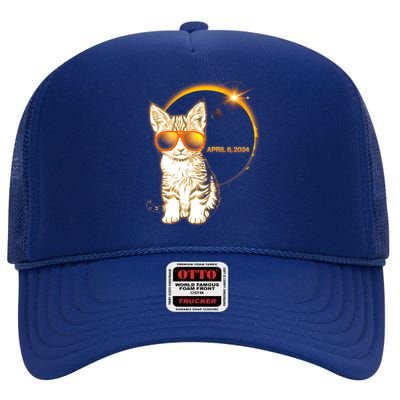 Cool Funny Total Solar Eclipse April 8 2024 Sunglasses Cat Kitten High Crown Mesh Back Trucker Hat