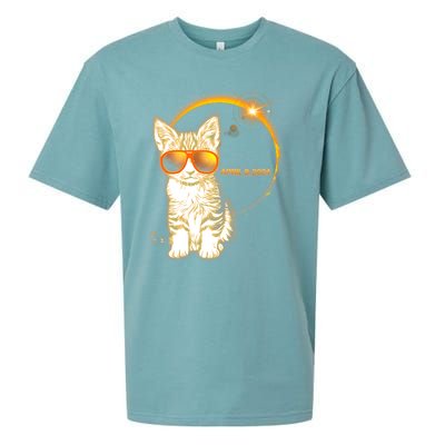 Cool Funny Total Solar Eclipse April 8 2024 Sunglasses Cat Kitten Sueded Cloud Jersey T-Shirt