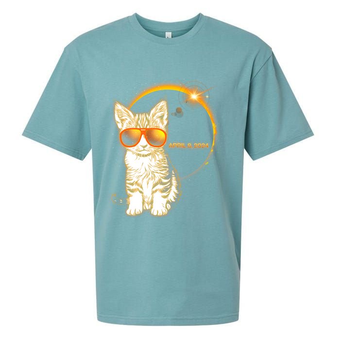 Cool Funny Total Solar Eclipse April 8 2024 Sunglasses Cat Kitten Sueded Cloud Jersey T-Shirt