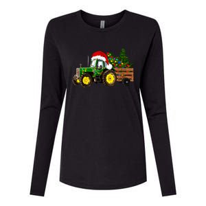 Christmas Farm Tractor Tree Lights Santa Hat Xmas Farmer Womens Cotton Relaxed Long Sleeve T-Shirt