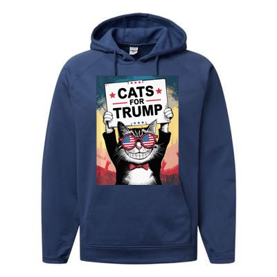 Cats For Trump Vance 2024 Kittens And Ducks For Trump 2024 Performance Fleece Hoodie