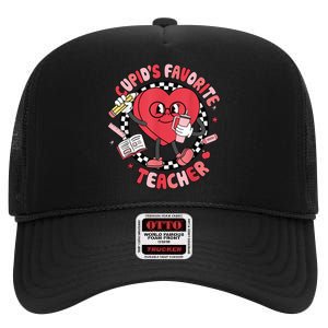 Cupids Favorite Teacher Cute Heart Valentines Day High Crown Mesh Back Trucker Hat