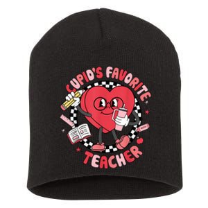 Cupids Favorite Teacher Cute Heart Valentines Day Short Acrylic Beanie