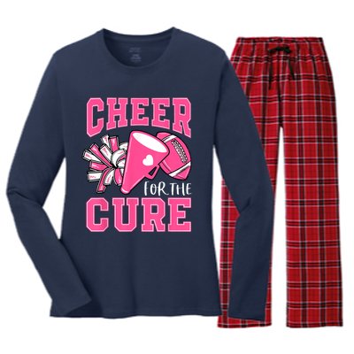 Cheer For The Cure Breast Cancer Awareness Cheerleader Funny Women's Long Sleeve Flannel Pajama Set 