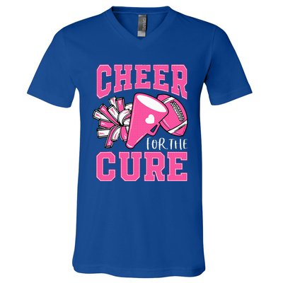 Cheer For The Cure Breast Cancer Awareness Cheerleader Funny V-Neck T-Shirt