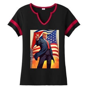 Cubans For Trump 2024 Pro Trump Cubanos Por Trump Cuban Flag Ladies Halftime Notch Neck Tee