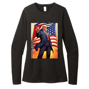 Cubans For Trump 2024 Pro Trump Cubanos Por Trump Cuban Flag Womens CVC Long Sleeve Shirt