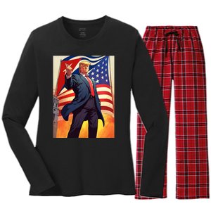 Cubans For Trump 2024 Pro Trump Cubanos Por Trump Cuban Flag Women's Long Sleeve Flannel Pajama Set 