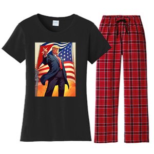 Cubans For Trump 2024 Pro Trump Cubanos Por Trump Cuban Flag Women's Flannel Pajama Set