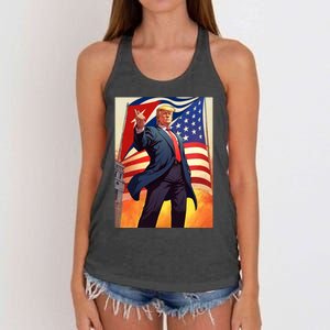 Cubans For Trump 2024 Pro Trump Cubanos Por Trump Cuban Flag Women's Knotted Racerback Tank