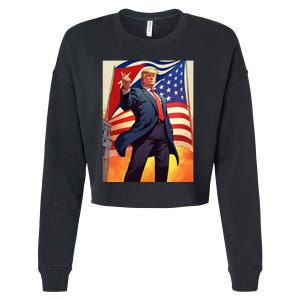 Cubans For Trump 2024 Pro Trump Cubanos Por Trump Cuban Flag Cropped Pullover Crew