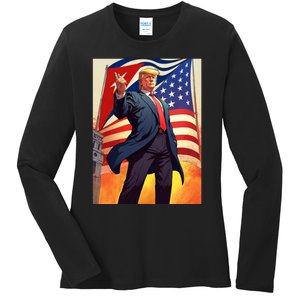 Cubans For Trump 2024 Pro Trump Cubanos Por Trump Cuban Flag Ladies Long Sleeve Shirt