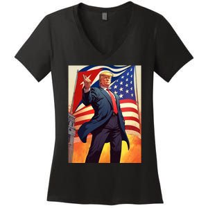 Cubans For Trump 2024 Pro Trump Cubanos Por Trump Cuban Flag Women's V-Neck T-Shirt