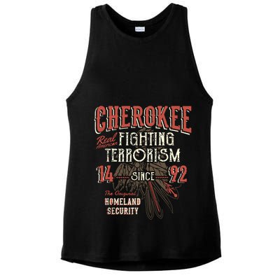 Cherokee Fighting Terrorism Since 1492 Native American Ladies PosiCharge Tri-Blend Wicking Tank