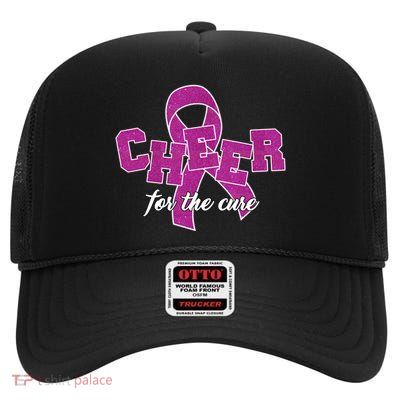 Cheer For The Cure Breast Cancer Awareness Ribbon High Crown Mesh Back Trucker Hat
