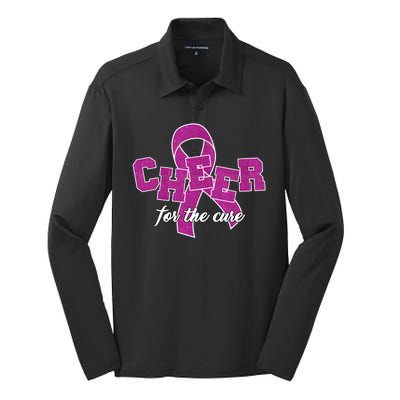 Cheer For The Cure Breast Cancer Awareness Ribbon Silk Touch Performance Long Sleeve Polo