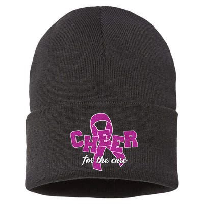 Cheer For The Cure Breast Cancer Awareness Ribbon Sustainable Knit Beanie