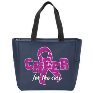 Cheer For The Cure Breast Cancer Awareness Ribbon Zip Tote Bag