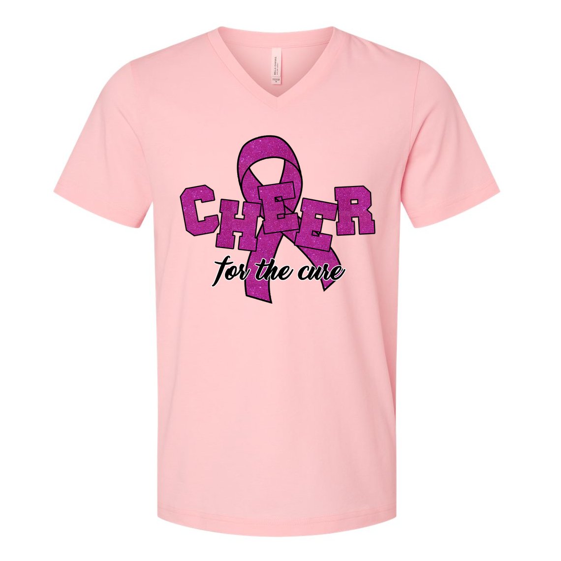 Cheer For The Cure Breast Cancer Awareness Ribbon V-Neck T-Shirt