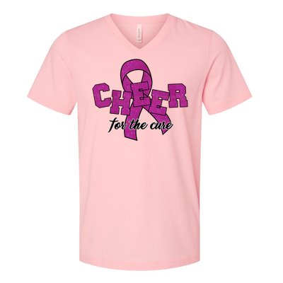 Cheer For The Cure Breast Cancer Awareness Ribbon V-Neck T-Shirt