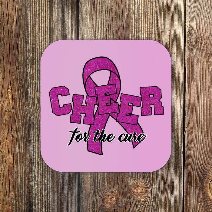 Cheer For The Cure Breast Cancer Awareness Ribbon Coaster