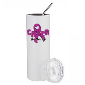 Cheer For The Cure Breast Cancer Awareness Ribbon Stainless Steel Tumbler