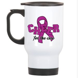 Cheer For The Cure Breast Cancer Awareness Ribbon Stainless Steel Travel Mug