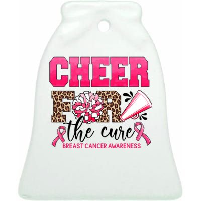 Cheer For The Cure Cheerleader Pink Ribbon Breast Cancer Ceramic Bell Ornament