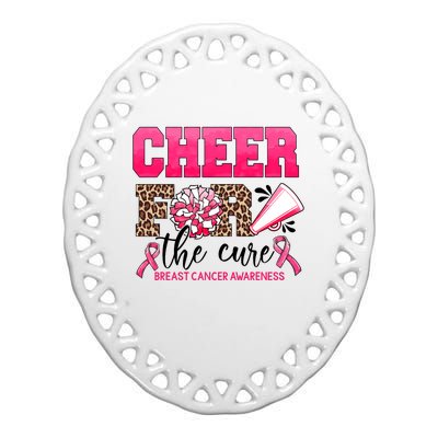 Cheer For The Cure Cheerleader Pink Ribbon Breast Cancer Ceramic Oval Ornament