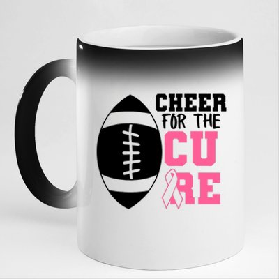 Cheer For The Cure Football Pink Breast Cancer Support 11oz Black Color Changing Mug