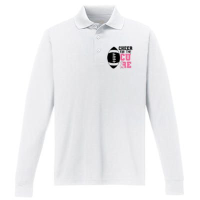 Cheer For The Cure Football Pink Breast Cancer Support Performance Long Sleeve Polo