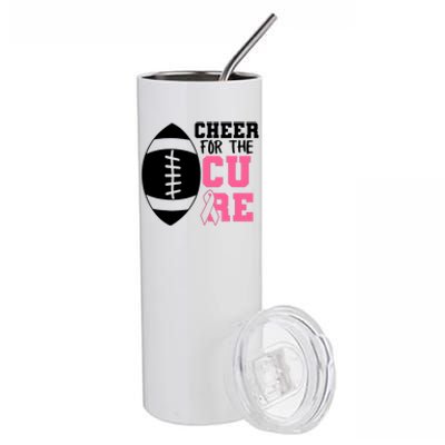 Cheer For The Cure Football Pink Breast Cancer Support Stainless Steel Tumbler