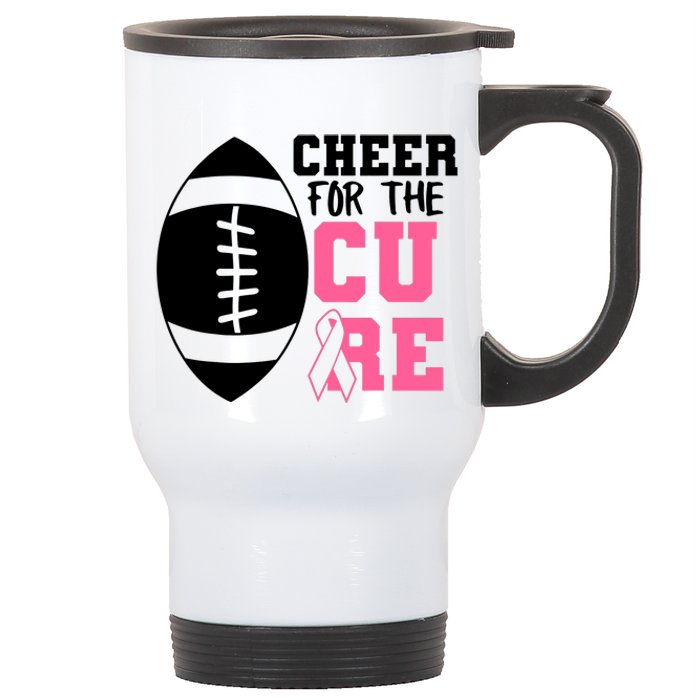 Cheer For The Cure Football Pink Breast Cancer Support Stainless Steel Travel Mug