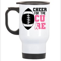 Cheer For The Cure Football Pink Breast Cancer Support Stainless Steel Travel Mug