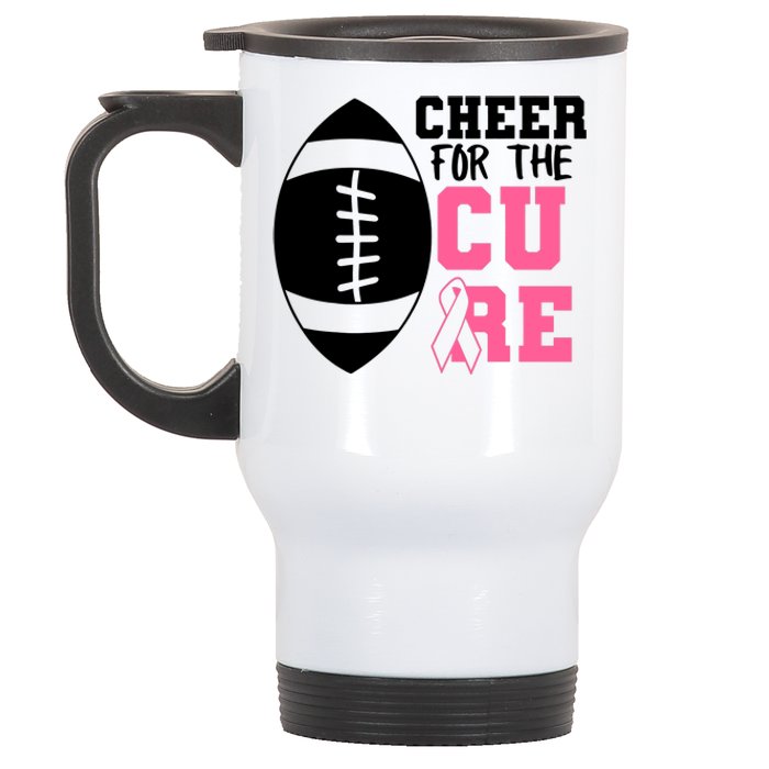 Cheer For The Cure Football Pink Breast Cancer Support Stainless Steel Travel Mug