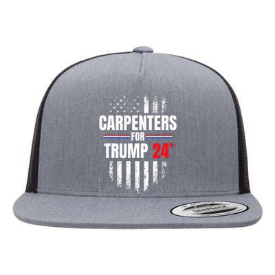 Carpenters For Trump 2024 American Flag Flat Bill Trucker Hat