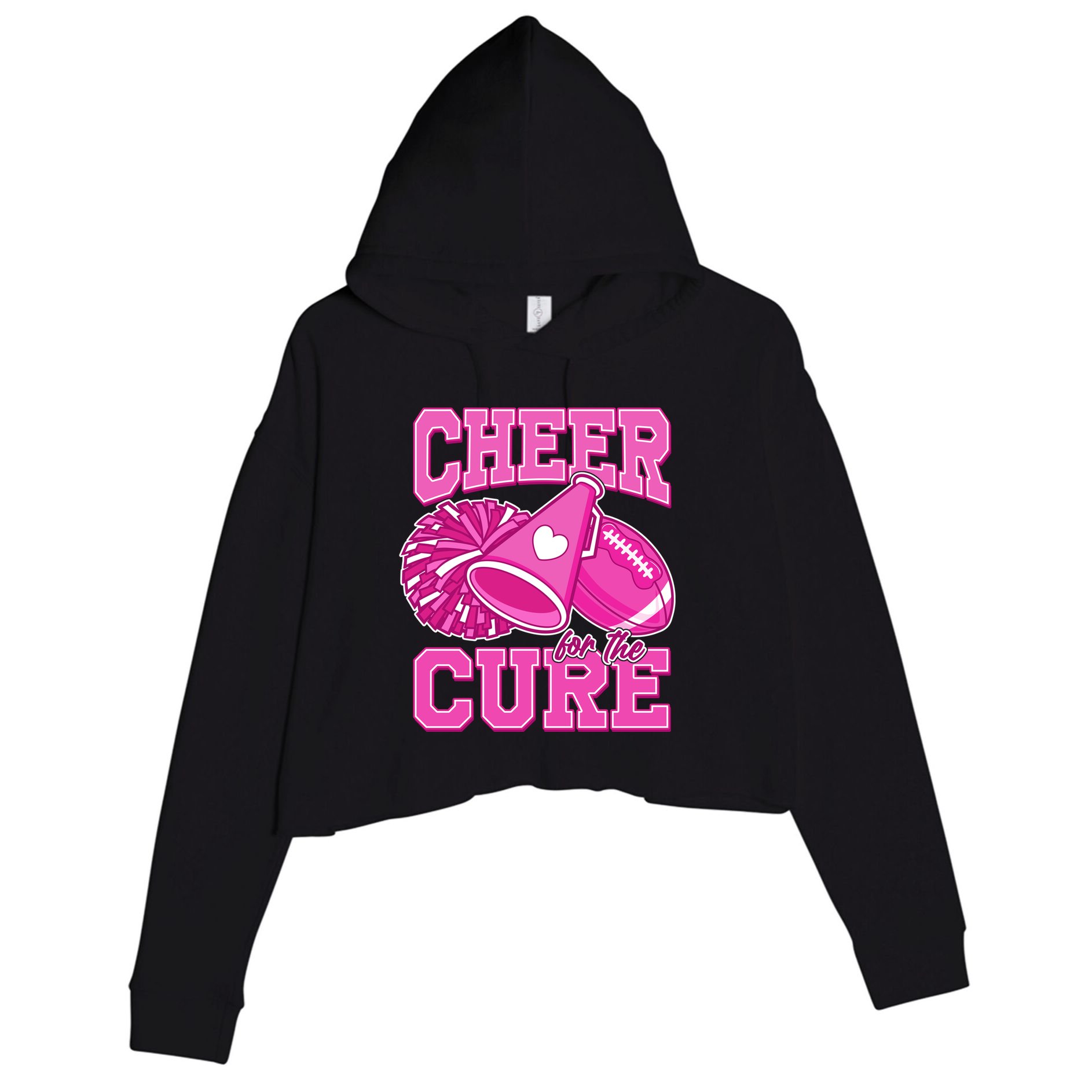 Cheer For The Cure Breast Cancer Awareness Cheerleader Crop Fleece Hoodie