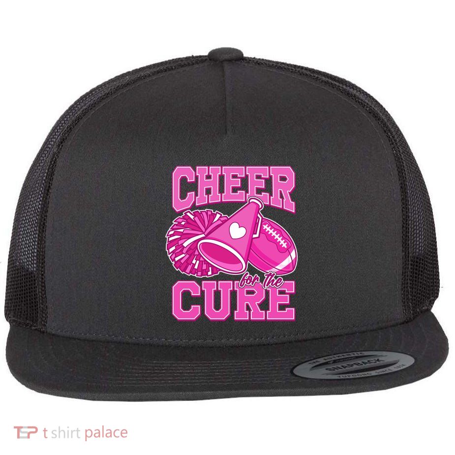 Cheer For The Cure Breast Cancer Awareness Cheerleader Flat Bill Trucker Hat