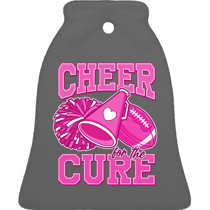 Cheer For The Cure Breast Cancer Awareness Cheerleader Ceramic Bell Ornament