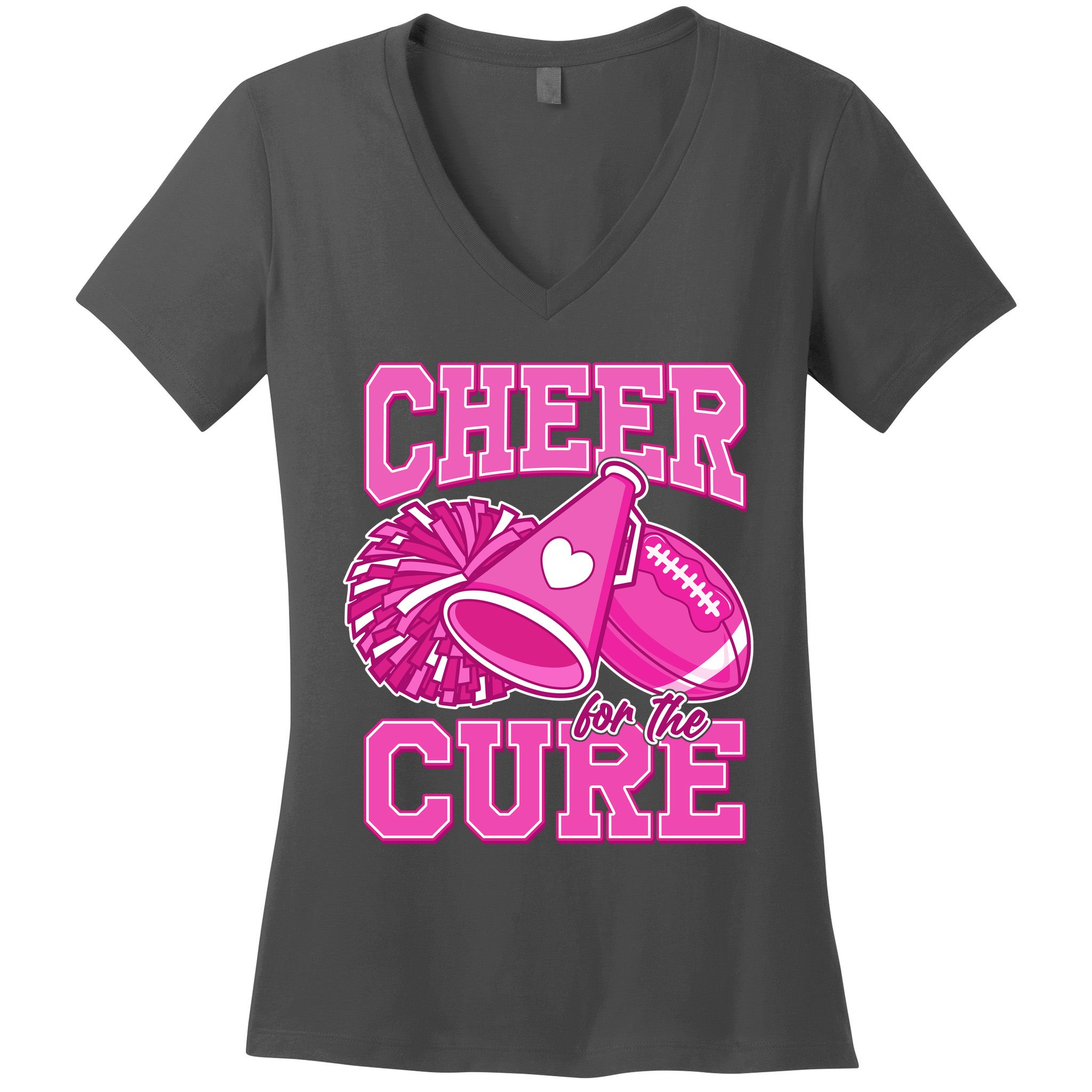 Cheer For The Cure Breast Cancer Awareness Cheerleader Women's V-Neck T-Shirt