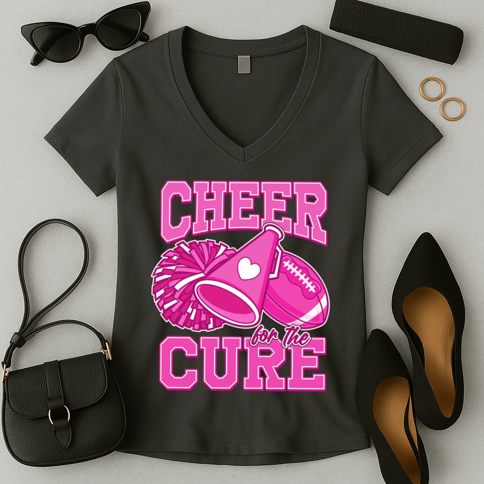 Cheer For The Cure Breast Cancer Awareness Cheerleader Women's V-Neck T-Shirt