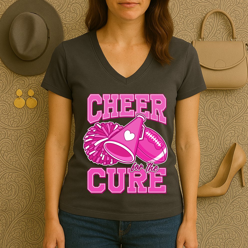 Cheer For The Cure Breast Cancer Awareness Cheerleader Women's V-Neck T-Shirt