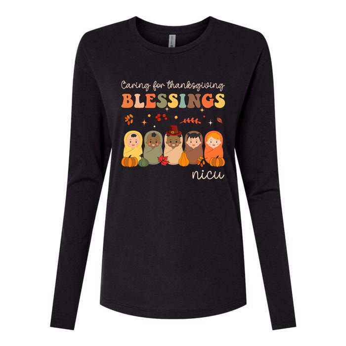 Caring For Thanksgiving Blessings Neonatal Nicu Nurse Fall Womens Cotton Relaxed Long Sleeve T-Shirt