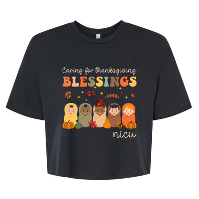 Caring For Thanksgiving Blessings Neonatal Nicu Nurse Fall Bella+Canvas Jersey Crop Tee