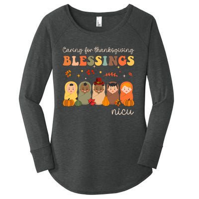 Caring For Thanksgiving Blessings Neonatal Nicu Nurse Fall Women's Perfect Tri Tunic Long Sleeve Shirt