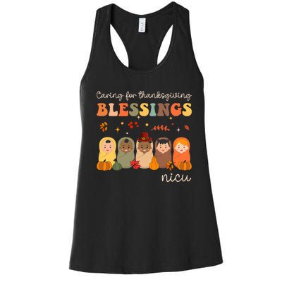 Caring For Thanksgiving Blessings Neonatal Nicu Nurse Fall Women's Racerback Tank