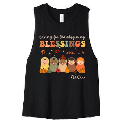 Caring For Thanksgiving Blessings Neonatal Nicu Nurse Fall Women's Racerback Cropped Tank