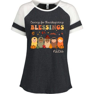 Caring For Thanksgiving Blessings Neonatal Nicu Nurse Fall Enza Ladies Jersey Colorblock Tee